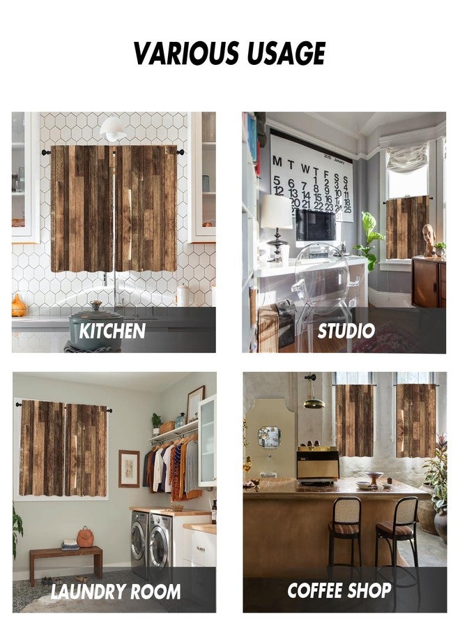 Kikiry Brown Western Kitchen Curtains Mini 27.5''W x 39''L Farmhouse Antique Barn Door Rustic Country Wooden Men Board Short Small Cafe Room Rod Pocket Window Drapes Treatment Tiers Fabric 1 Pair - Image 5